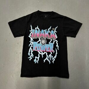 Men's Inaka Power gym brand lighting big print graphic black tee shirt tshirt